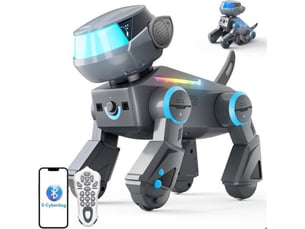Chien robot programmable bluetooth avec leds rgb et télécommande 100 actions, gris