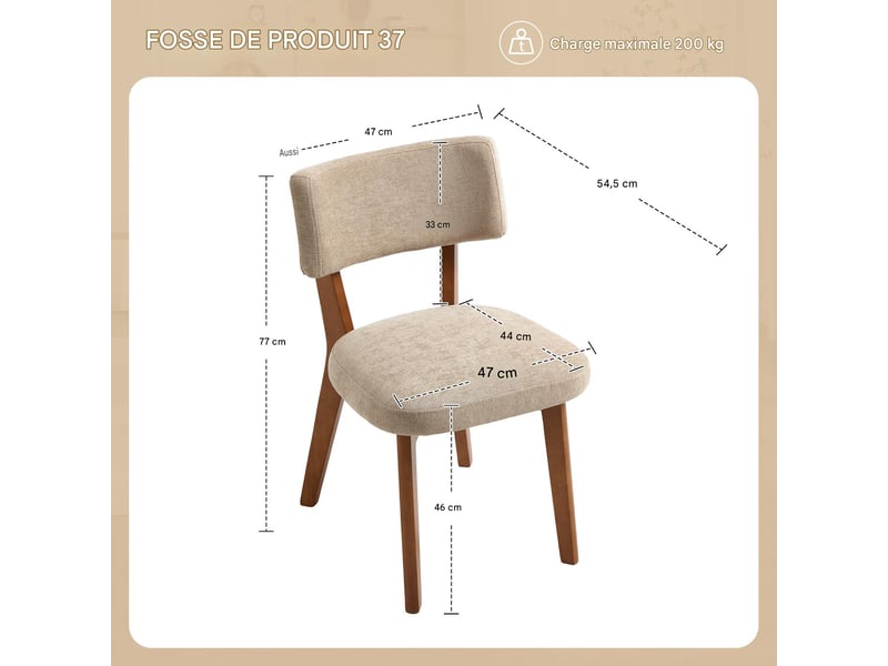  Lot de 2 chaises de salle à manger en tissu kaki, pieds en bois massif W3056P470851 - Conforama C
