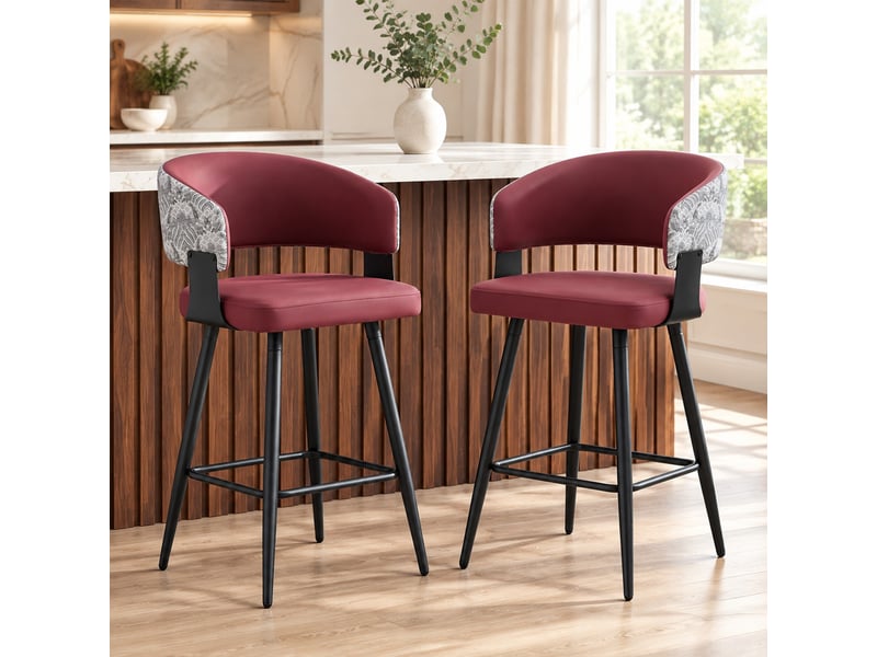  Chaise de salle à manger avec accoudoirs et dossier ergonomique, structure métallique, pu rouge, 82,0×46,0×56,0 cm  - Conforama C