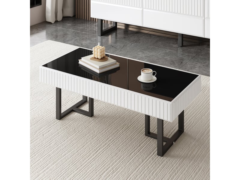  Table basse design 110x50,5x41 cm avec plateau noir laqué, structure mdf et panneau de particules, noir et blanc  - Conforama B