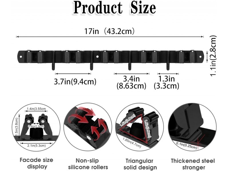 Ensemble de supports 5 supports + 4 crochets porte-balais mural, porte-balais sans perçage, rangement balai, noir FC-LJY-00688JY - Conforama C