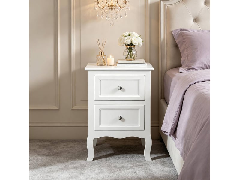  Table de chevet 2 tiroirs 40 cm blanche homvra  - Conforama C