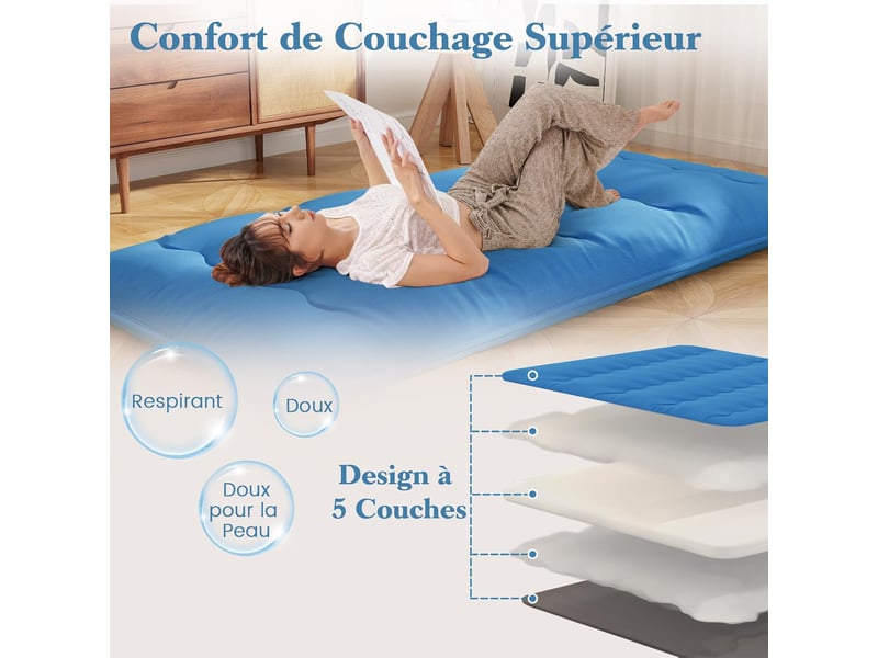 Costway matelas futon japonais pliable 90 x 200 cm, housse lavable, matelas de sol avec sac de transport (bleu marine) - Conforama E