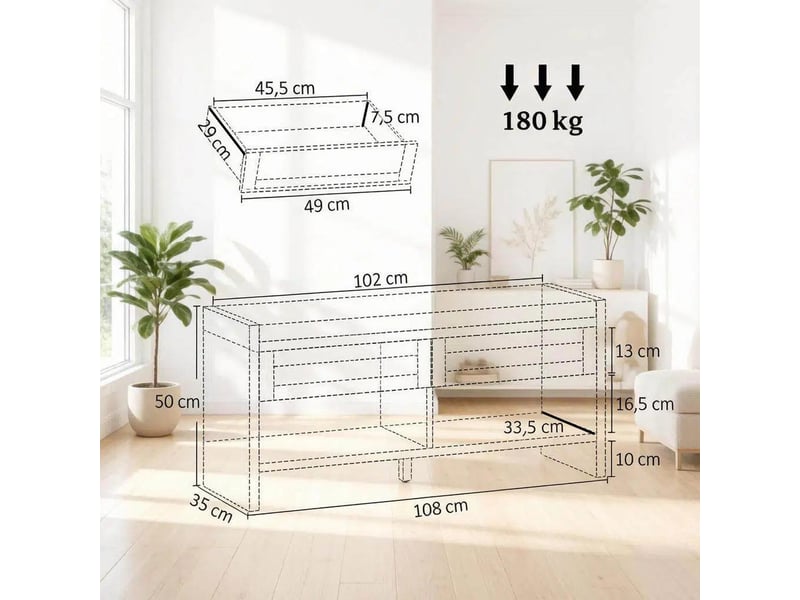  Banc à chaussures avec coussin 2 tiroirs en rotin pe et étagère 108x35x50 cm T5828P549554 - Conforama C