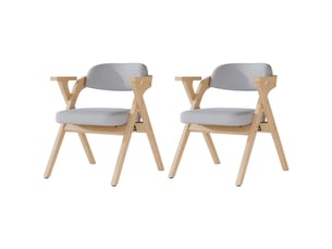 Lot de 2 chaises pliantes de salle à manger en bois massif, assise en lin, gris