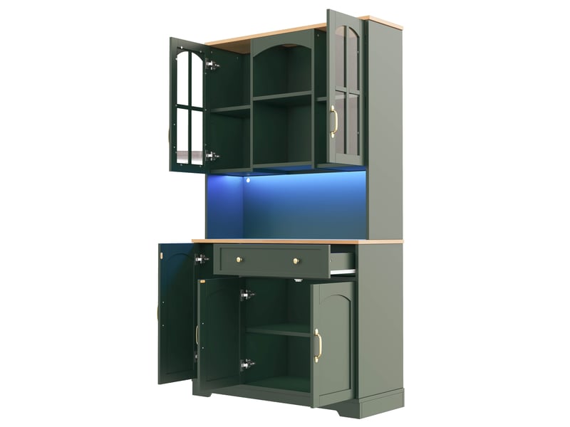  Buffet vitrine 100x38x178 cm vert avec 2 portes en verre trempé, 1 tiroir et led rgb Fay Lum - Conforama D