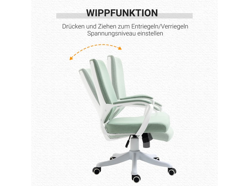  Chaise de bureau ergonomique réglable avec bascule et roulettes 360° - lpospi - polyester vert 62 × 69 × 92-100 cm  - Conforama E