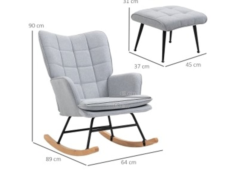 Schaukelstuhl schwingsessel mit hocker, armlehnsessel, relaxsessel mit leinenoptik, schaukelsessel bis 130 kg belastbarkeit, hellgrau - Conforama D