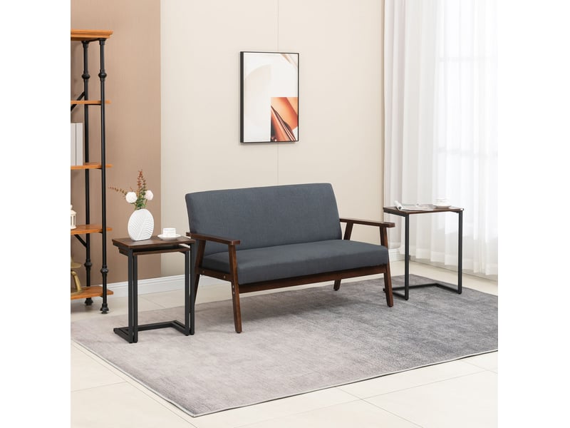  Tables d’appoint gigognes lot de 3 en forme c à glisser sous canapé style industriel en panneau de particules marron  - Conforama B