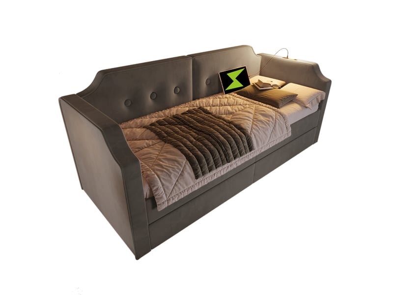  Modenvie lit banquette 90x200 cm - avec 2 tiroirs, usb-c et liseuse, sans matelas - gris  - Conforama A