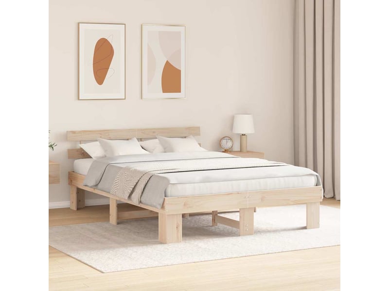  Lit double- lit adulte -  cadre de lit avec tête de lit naturel 160 x 200 cm pin massif  - Conforama B