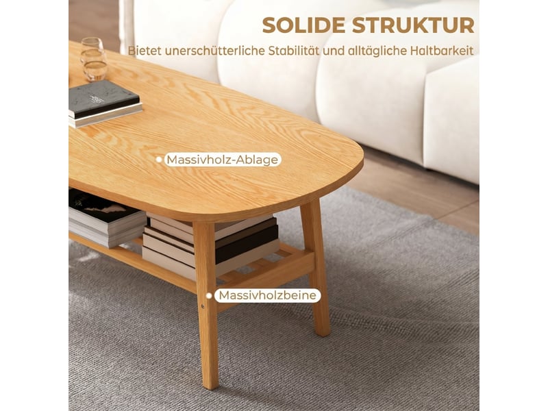 Table basse ovale,120x60x42 cm,avec étagère,mdf,effet bois naturel - Conforama E
