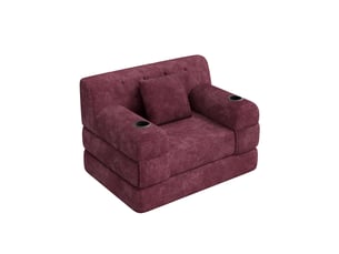 Canapé convertible compressé 1 place en velours côtelé rouge bordeaux avec porte-gobelets
