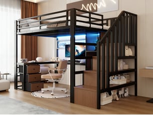 Lit mezzanine 90x220 cm <strong>LEYTN</strong> <strong></strong> coloris noir