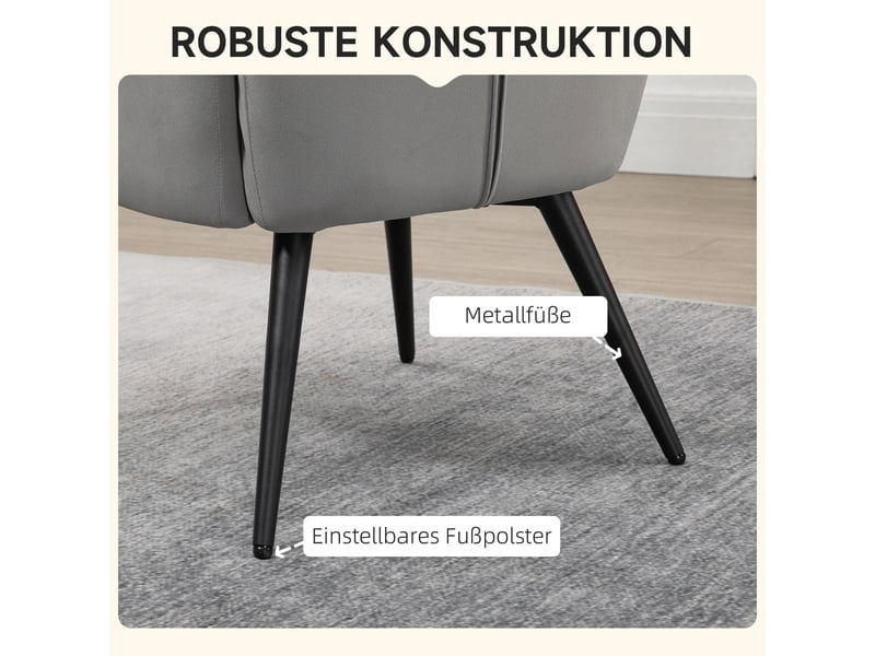  Chaise repas repose-pieds fauteuil rembourré aspect velours gris clair capacité 120 kg  - Conforama D