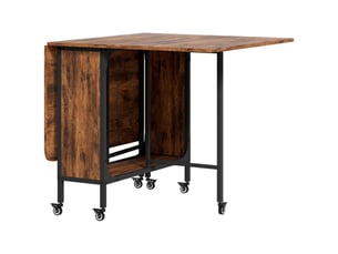 Table à manger pour 6 personnes avec plateau rabattable, rangement et 6 roulettes avec freins, en bois