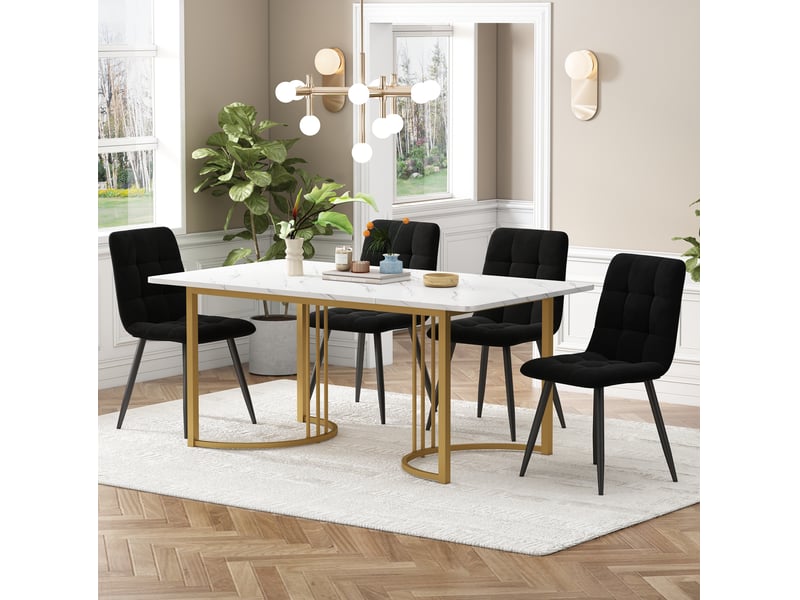  Ensemble table et 4 chaises 140x80x75 cm décor marbre blanc et dore  - Conforama B