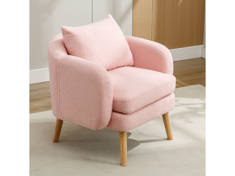 Fauteuil d’appoint en teddy, fauteuil confortable avec coussin rembourré et accoudoirs, pieds, rose  - Conforama C