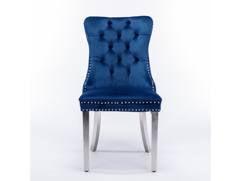  Chaises de salle à manger velours de1701bl bleues lot de 2 avec pieds acier chromé et clous décoratifs  - Conforama A