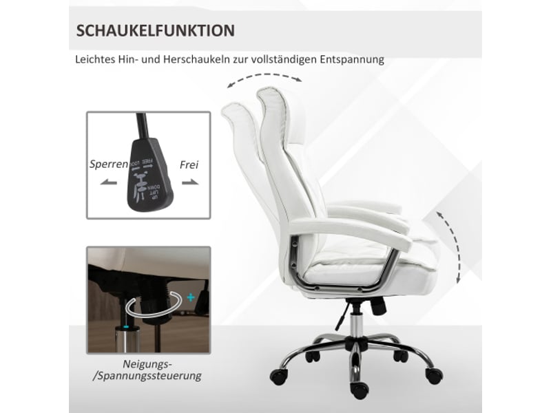  Chaise de bureau ergonomique en similicuir blanc, pivotante, inclinable, réglable en hauteur  - Conforama B