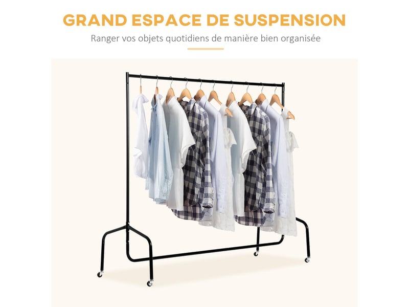  Portant à vêtements avec roulettes en acier noir 150 x 60 x 170 cm  - Conforama D
