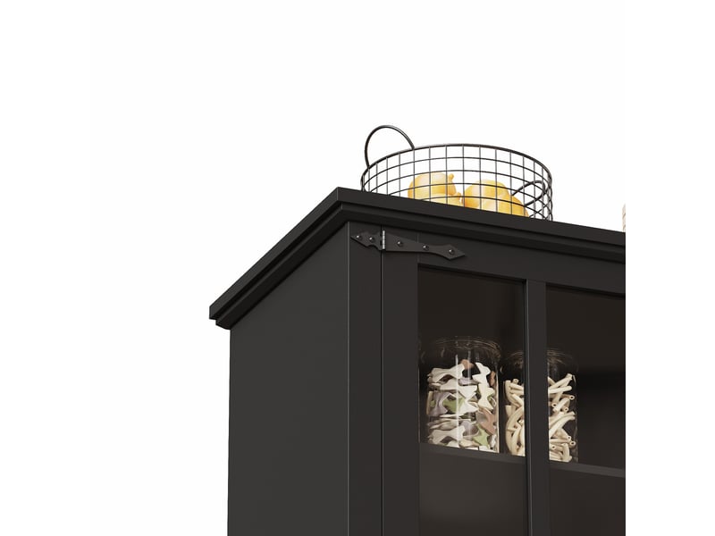  Armoire de cuisine avec led buffet haut noir vaisselier avec portes en verre 105x180cm  - Conforama R