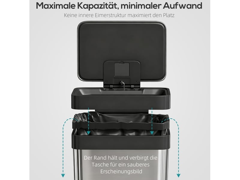  Poubelle 60 l avec pédale en acier inoxydable, couvercle se fermant doucement, argent  - Conforama D