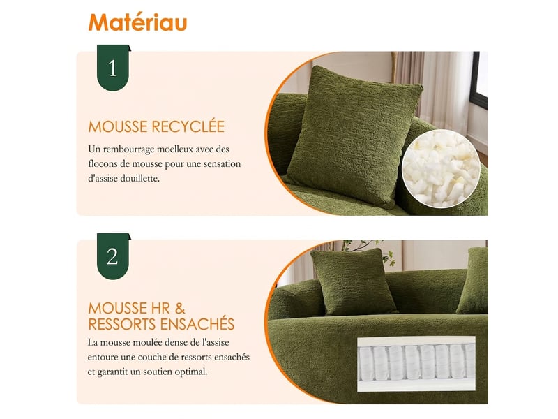 Canapé courbé moderne canapé modulable 4 places en chenille verte 275 cm sans montage - Conforama W