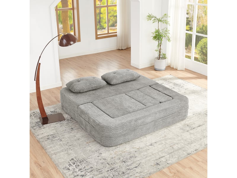  Canapé modulaire convertible avec assise en mousse mémoire et poches latérales en tissu gris clair  - Conforama C