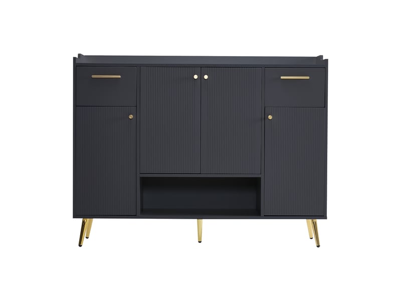  Meuble à chaussures pour l'entrée 16 paires avec 4 portes,2 tiroirs,1 niche et pieds en métal doré,noir meuble à chaussures noir - Conforama D