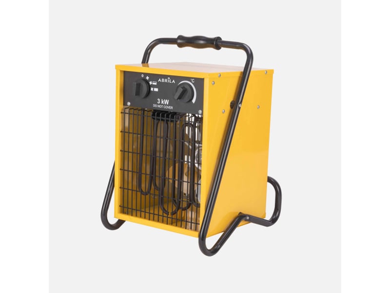 Chauffage soufflant industriel ABRILA Copan 3000 W jaune, acier inoxydable, thermostat réglable, 3 puissances et protection IP24 281733050 - Conforama A