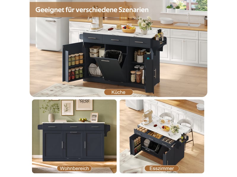  Îlot de cuisine sur roulettes plan rabattable 3 tiroirs mdf gris 136x75x92 cm N635P4079545556G - Conforama D