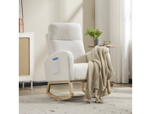 Fauteuil à bascule - fauteuil berçant d'allaitement moderne à dossier haut en polaire douce, 75 x 63 x 104 cm, blanc
