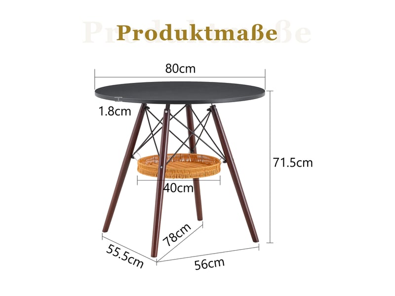  Table à manger ronde,80x80x71,5 cm,avec rangement,mdf,noir et bois noyer  - Conforama C