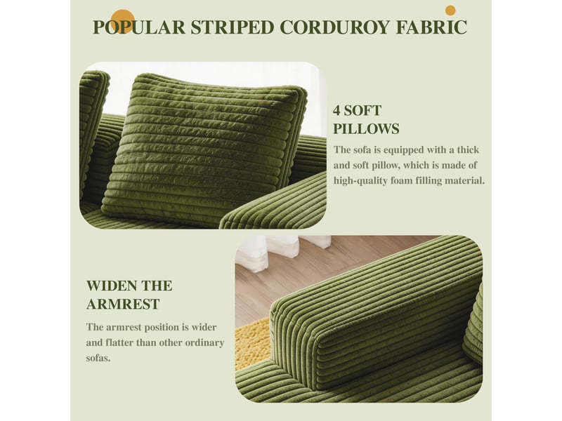  Canapé d'angle, canapé modulable, en velours tricoté, vert, assise profonde, style cloud, pour salon, version droite, chambre  - Conforama W