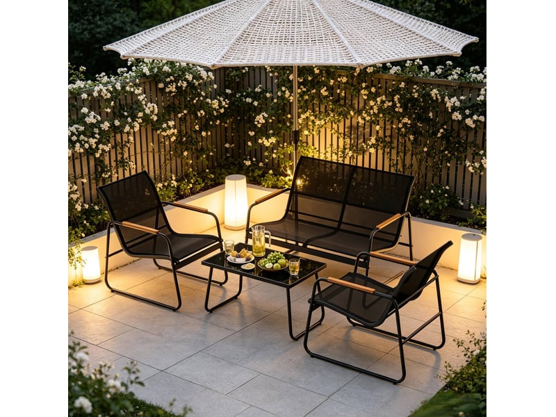 Salon de jardin 4 pièces avec table en verre trempé homvra - Conforama C