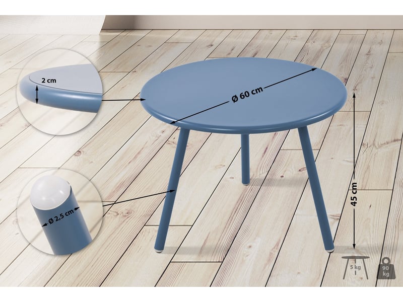 Table basse ronde intérieur extérieur en polypropylène couleur bleu – ø 60 cm résistante aux intempéries 10_0009231  - Conforama B
