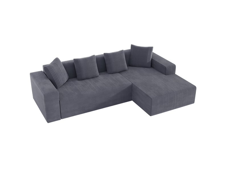  Canapé d'angle modulable 3 places en velours côtelé gris avec méridienne droite, assise profonde et 4 coussins  - Conforama A