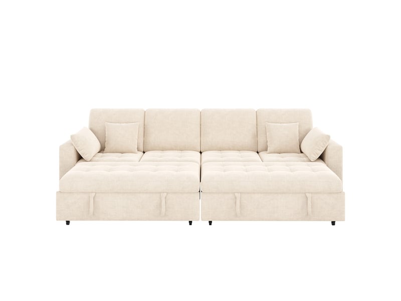  Canapé d'angle convertible ,4 places,avec éclairage led, usbtype-c,262 ×140 × 89 cm,beige  - Conforama A