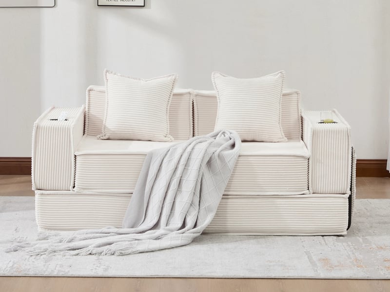 Canapé droit convertible ,2 places ,avec supports de rangement et bras,162 x 78 x66 cm,beige - Conforama B