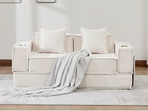 Canapé droit compressé convertible BIQZUYA 2 places Tissu Beige