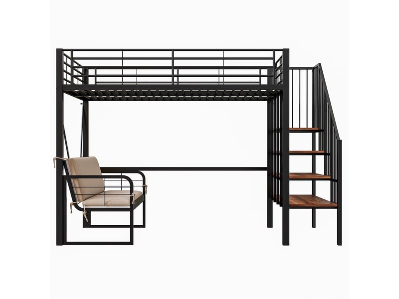  Lit superposé métal noir 140x200 cm – canapé amovible, rangements intégrés, échelle – sans matelas  - Conforama D
