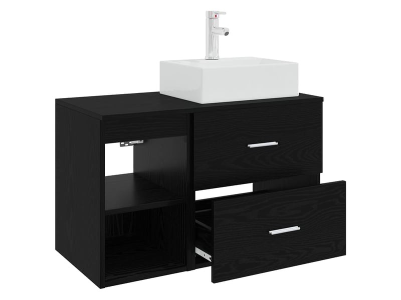  Ensemble de mobilier de salle de bain 2 pcs chêne noir shl5170  - Conforama D