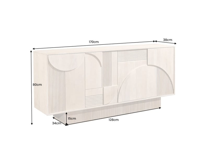 Buffet orino 170 cm – bois massif de manguier blanchi – style art déco - Conforama C