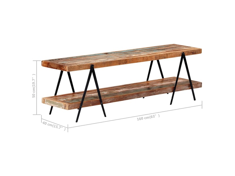  Meuble tv - banc tv - meuble de rangement 160x40x50 cm bois de récupération massif  - Conforama E