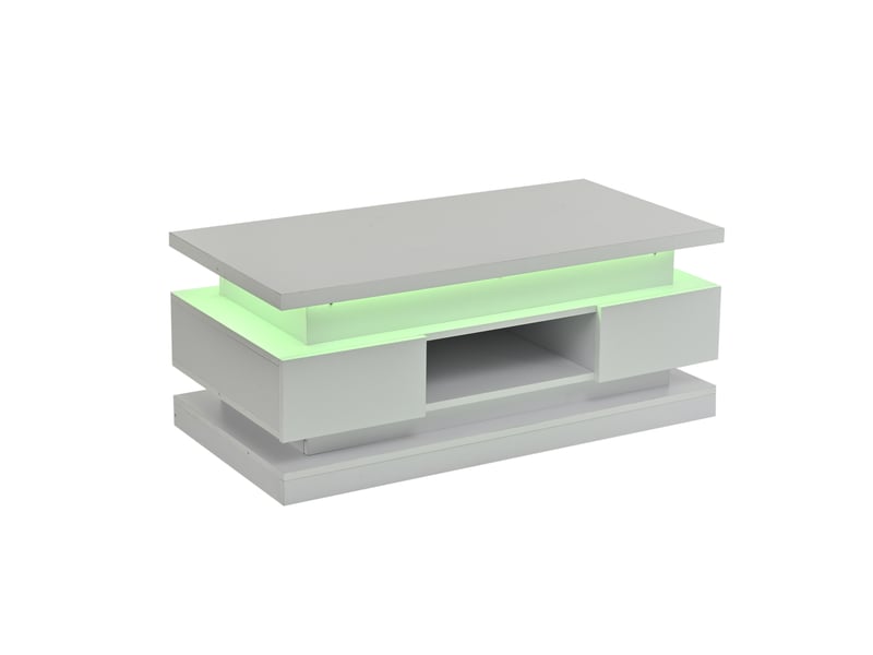  Table basse relevable avec 2 tiroirs, led et port usb, rangement caché et niche ouverte, salon, blanc 100×50×40 cm - uvrion  - Conforama A