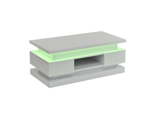 Table basse relevable avec 2 tiroirs, led et port usb, rangement caché et niche ouverte, salon, blanc 100×50×40 cm - uvrion