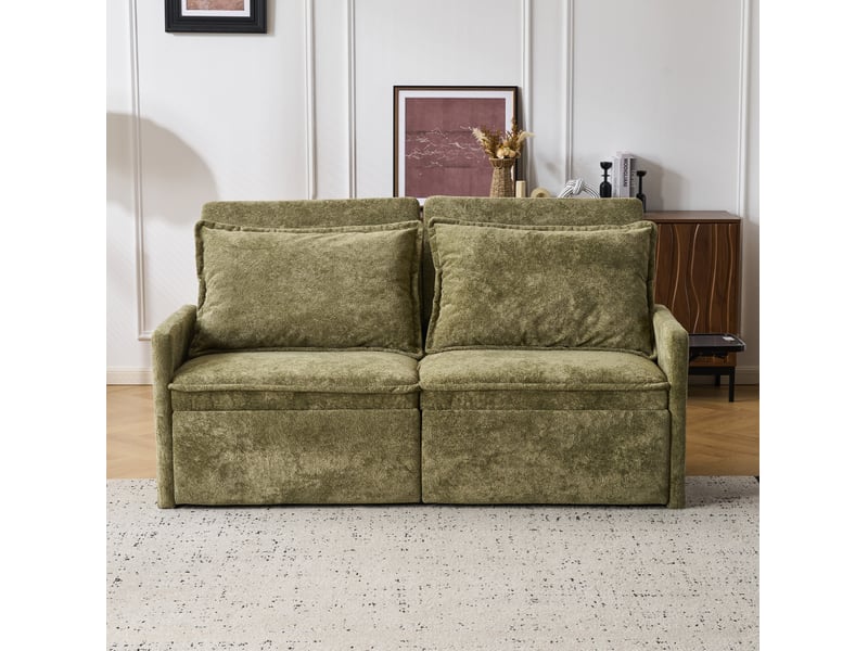 Canapé lit convertible 3 en 1 avec fonction sommeil canapé lit avec coussins et usb, 3-en-1 canapé & couch avec dossier ajustable 5 niveaux, canapé lit pliable avec rangement, chenille, vert - Conforama E