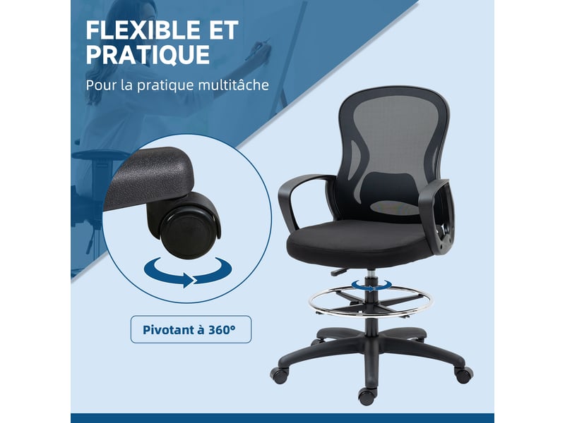  Lot de 2 fauteuils de bureau chaise de bureau assise haute réglable pivotant 360° maille noir respirante  - Conforama W