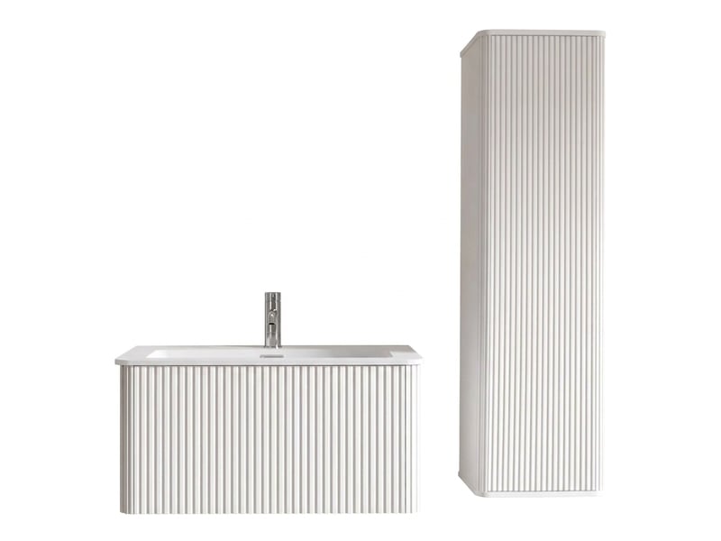  Ensemble meuble salle de bain avec vasque 60 cm suspendu miroir led antibuée rangement  - Conforama A